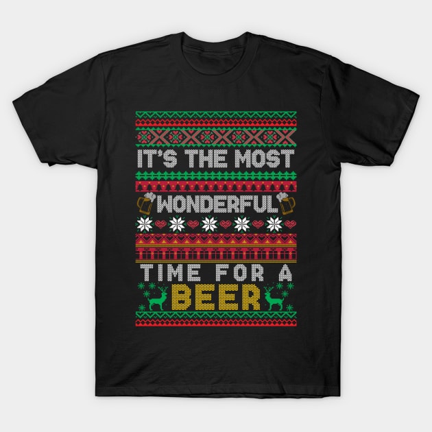 It's The Most Wonderful Time For A Beer Ugly Christmas Sweater Xmas T-Shirt by kamahashirt